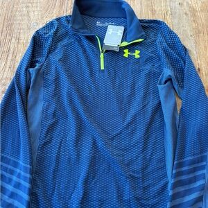 Under Armour Navy and Neon Yellow Quarter Zip Pullover